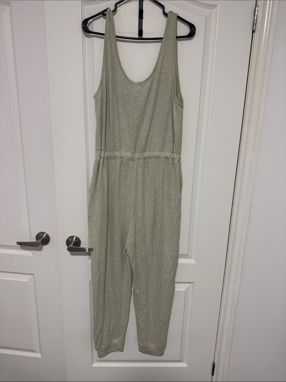 7 For All Mankind Sleeveless Drawstring Jumpsuit in Light Sage - Picture 4 of 6